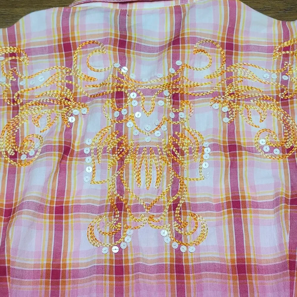 Ariat LS Pink Fitted Full Snap Ladies Western Shirt w/ Embroidery - Size Large - Picture 7 of 9